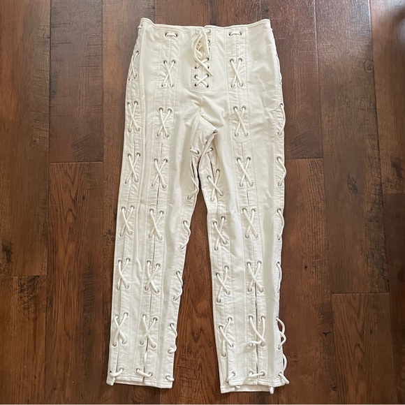 BY ZENDAYA écru lace up pants / sweatpants size L NWOT